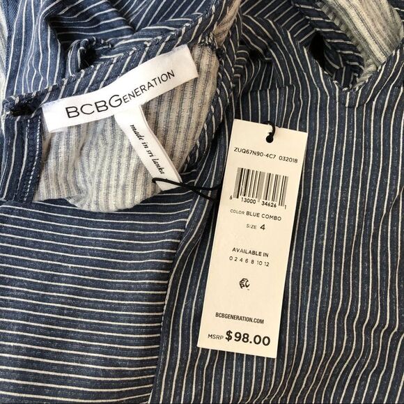 NWT BCBGeneration blue denim chambray stripe fit and flare dress woman’s size 4. - Picture 2 of 7